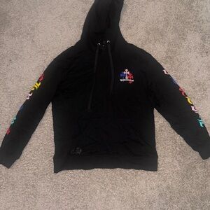 Chrome Hearts Triple Cross Black Hoodie with Colorful Sleeve Graphics